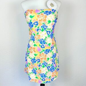 New Princess Polly Mini Beach Dress 12 Floral Strapless Colorful Nylon Spandex